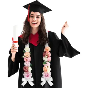Suncalla Graduation Leis for Women 65 Inch Hawaiian Flower Leis Class of 2026 Graduations Sash Necklace with Ribbons and Bow Artificial Rose Flowers Grad Stole for High School College Gift