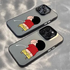 Funny Crayon Shinee Phone Case for iPhone 17 16 15 14 Pro Max Plus Frosted Matte Clear Cute Shinchan Cartoon Meme Shockproof Protective Cover