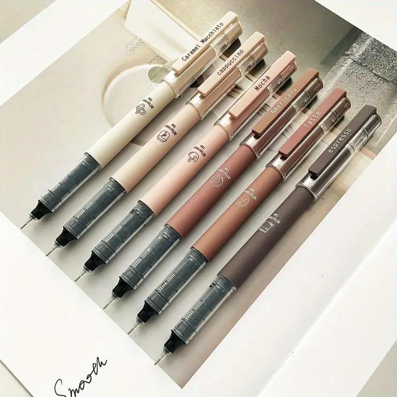 Coffee Theme Liquid Quick-drying Ink Gel Pen, 1/10 Sets No Smear Soft Touch Pen for Note Taking Drawing School Office Supplies, Children's Day Gift, A