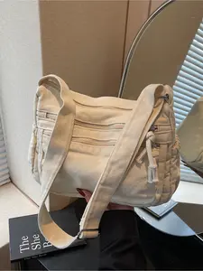 Ultra-Lightweight Military Green Canvas Crossbody Bag Retro Workwear-Style Multi-Pocket Messenger Bag Adjustable Wide Shoulder Strap for Comfort Unisex Commuter Shoulder Bag