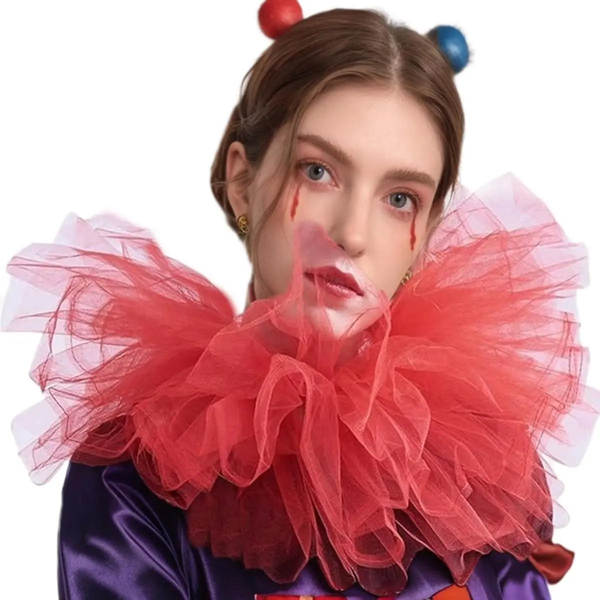 Victorian Clown Renaissance Ruff Retro Mesh Layered Costume Ruffle, One ...