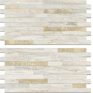 STICKGOO 20 Sheets Peel and Stick Backsplash Tile, Tile Stickers, Stick on Backsplash for Kitchen and Bathroom, Volakas White Look PVC Mixed Metal Silver Self Adhesive Wall Tiles