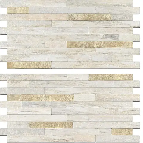 STICKGOO 20 Sheets Peel and Stick Backsplash Tile, Tile Stickers, Stick on Backsplash for Kitchen and Bathroom, Volakas White Look PVC Mixed Metal Silver Self Adhesive Wall Tiles