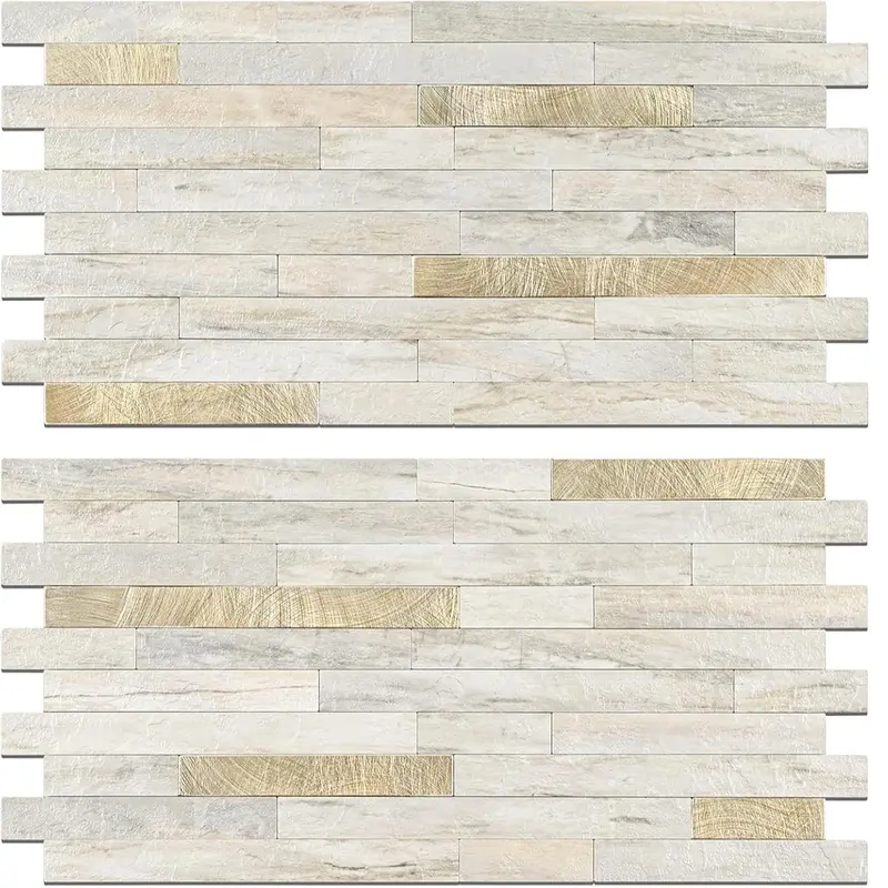 STICKGOO 20 Sheets Peel and Stick Backsplash Tile, Tile Stickers, Stick on Backsplash for Kitchen and Bathroom, Volakas White Look PVC Mixed Metal Silver Self Adhesive Wall Tiles