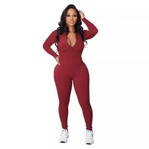 2022 Autumn New Product: Pit Strip Zipper Sports jumpsuit