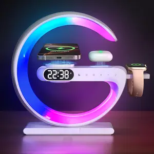 2025 Magnetic 5 in 1 Speaker Alarm Clock with Wireless Charger, Bedside Lamp with Adjustable Night Light, Gift for Family/Friends