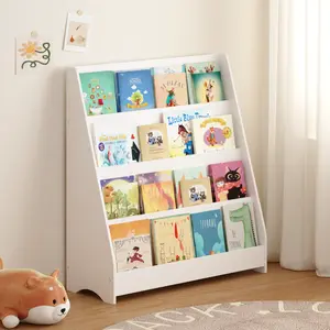 4-Tier Kids Bookshelf White Toddler Book Display Shelf