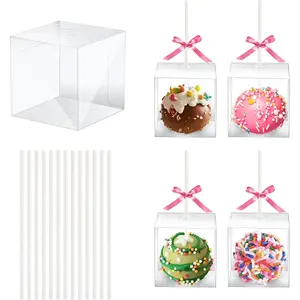 35 Set Cake Pop Boxes with Paper Sticks Kit: Clear  Container with Holes for Candy, Macaron, Lollipop Packaging, Mini Plastic Cakepop Wrapping for Wedding Party Birthday Christmas