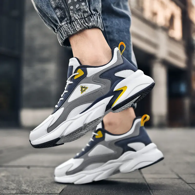 Men's Mesh Running Sneakers Breathable Lightweight Platform Athletic Shoes Non Slip Cushioned Casual Walking Trainers for Daily Workout Travel