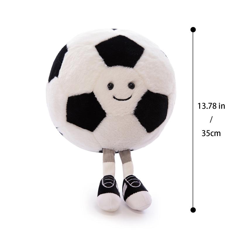 Soccer Ball Plush Rugby Football Cute Smiling Face Embroidered Feet Soft Cuddly Huggable Buddy Game Decoration Throw Pillow Kids Birthday Christmas Gift
