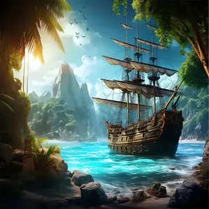 1 Sheet, Ocean Scenery, Pirate Ship, Sailboat Tapestry, Polyester Tapestry, Living Room Bedroom Office Wall Hanging, Home Decor Room Decor Party Decor, Comes with Free Installation Package