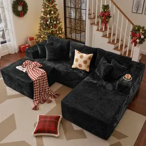 POUUIN 108" Cloud Sectional Boneless Couches for Living Room, Modular L Shaped Couch with Deep Seat Oversized Chaise, Memory Foam Compressed Spineless 3 Seater Sofa for Bedroom Apartment