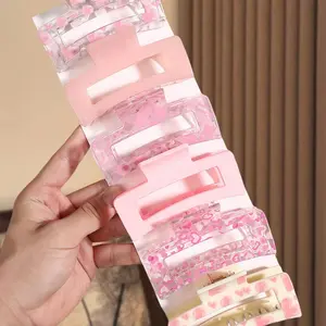 Large Sweet & Chic Pink Rectangular Hair Claw Clip, Strong Grip, Minimalist Daily Women's Hair Accessory, Suitable For Thick/Thin Hair, Elegant & Cute Casual Street Style, Suitable For Spring, Summer, Autumn, Winter, Hair Clips