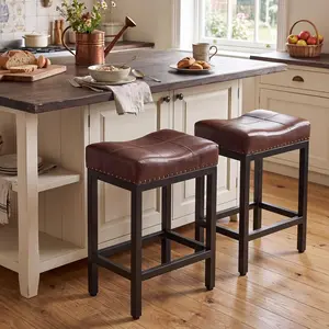 Saddle Bar Stool Kitchen Stools, Sturdy Steel Frame，PU Leather Chair,2 PACK Counter Height Barstools Barstool Set