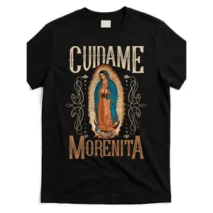 Vintage Virgen de Guadalupe Graphic T Shirt with Floral Ornate Design 100 Cotton Unisex Casual Round Neck Short Sleeve Black