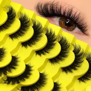 7 Pairs Extra-long, Thick False eyelashes Lightweight Fluffy Eyelashes feel weightless, Wispy Self Adhesive Fake Lashes for Easy Wear Dramatic Look Faux Mink Eyelashes Glamorous Exquisite for party makeup Fluffy Cluster Lashes