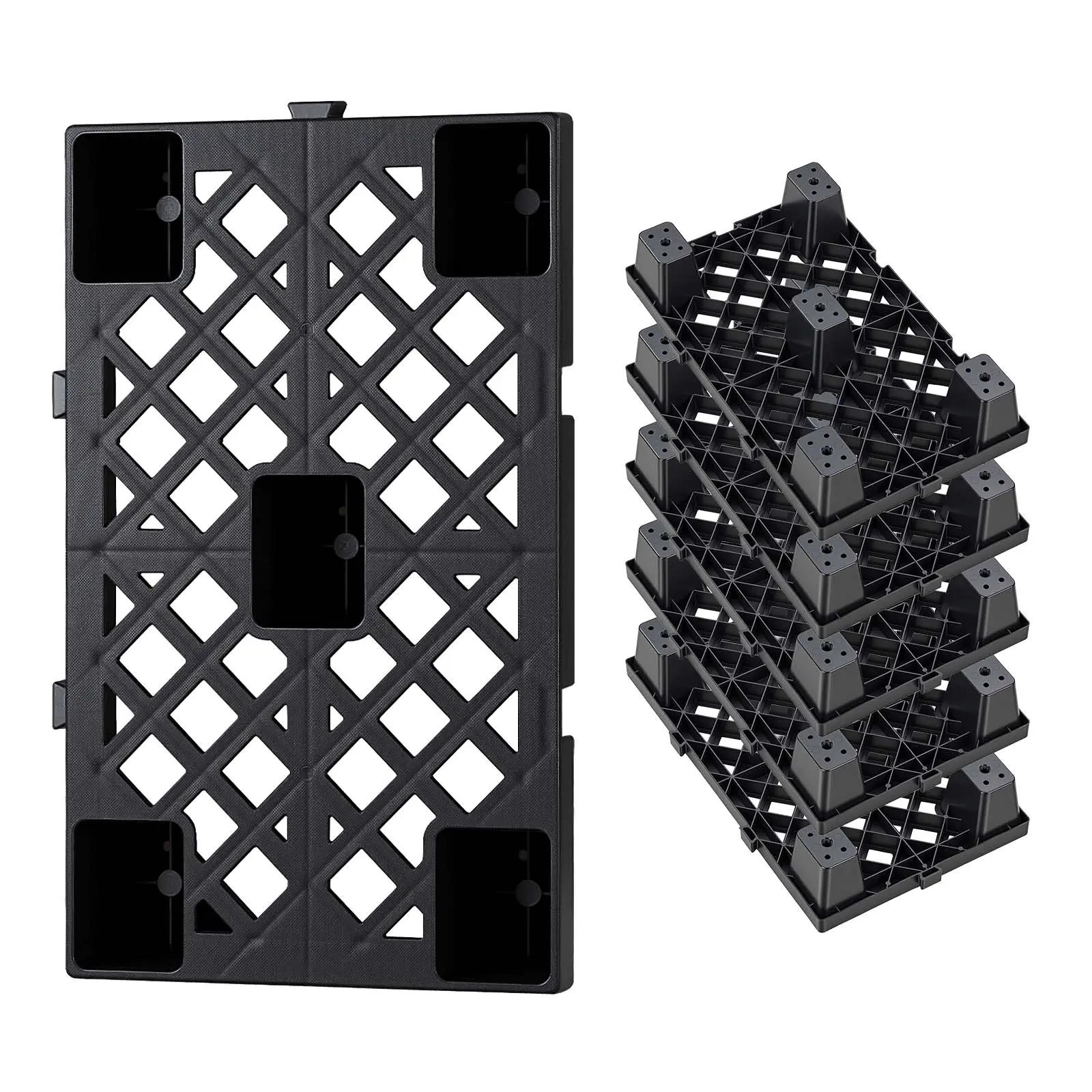 VEVOR Heavy Duty Rectangular HDPE Plastic Pallet Set (6 Pieces/6 Pcs), 19.7"x12"x3.9", 205 lbs/ft² Load Capacity, Nestable Lightweight Waterproof Breathable Grid Pad, Tool-Free Easy Setup & Space-Saving Commercial Home Organizer for Basement
