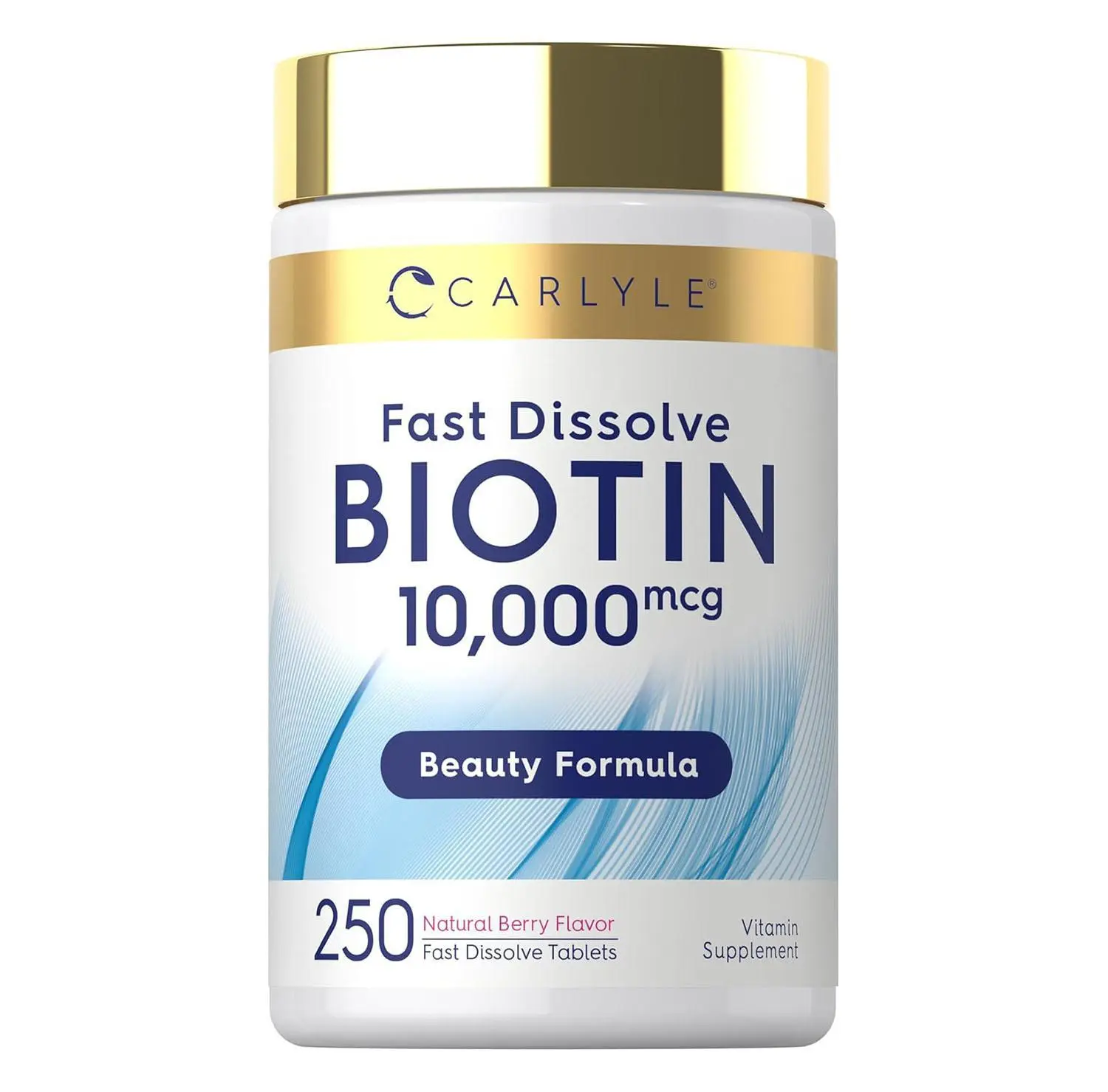 Carlyle Biotin 10000mcg | 250 Fast Dissolve Tablets | Max Strength | Vegetarian, Non-GMO, Gluten Free Supplement