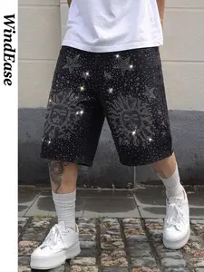 Men's Gradient Rhinestone Denim Shorts, High Waist Loose Fit, Casual Above Knee, Summer Streetwear, Perfect for Parties and Travel