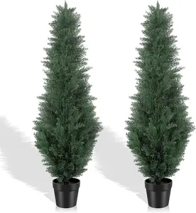 4FT Artificial Cedar Tree - Realistic Faux Cedar Trees for Outdoor Planters -  Cypress Trees for Front Porch - Faux Evergreen  for  Porch Decor - Set of 2