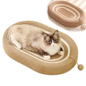 Universal sisal cat scratching post, oval cat bed, with play ball, durable cat scratching relaxation mat, wear-resistant and lint-free.