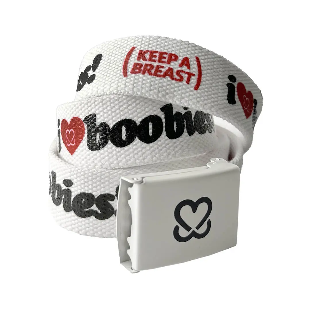 i love boobies! Web Belt - Avalanche (White / Black / Red Heart)