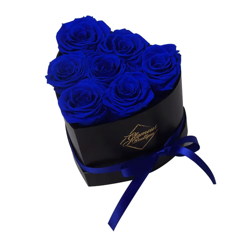 Immortal Love Black Heart | 7 Blue Roses Box Decor