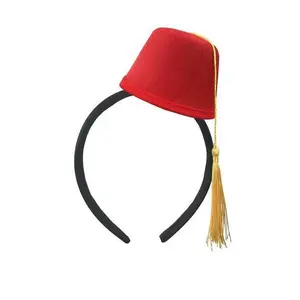Red Mini Fez Hat on Headband - Yellow Tassel - Costume Accessory - One Size GIFT6