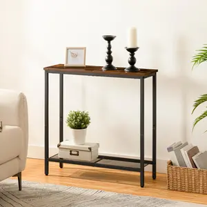 HOOBRO 2 Tier Thin Sofa Table, Side Table, Display Table,  29.5" Narrow Console Table, Small Entryway Table with Shelf,  for Hallway, Living Room, Bedroom, Rustic Brown and Black