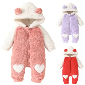 Newborn Baby Girl Boy Bear Onesie Long Sleeve Snowsuit Hooded Zipper Fleece Romper Fall Winter Warm Jumpsuit