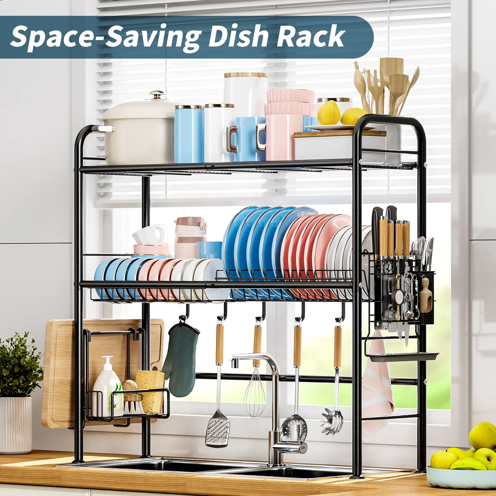 【Holiday Deals】San Dream Over Sink Rack Kitchen Over The Sink Dish Drying Rack Organizer Large Space Saving Dish Drainer Countertop Dishes Rack On Cou