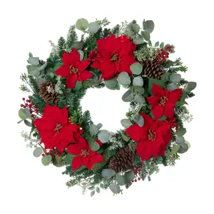 Village Lighting 30" Pre-Lit LED Wreath-Christmas Poinsettia