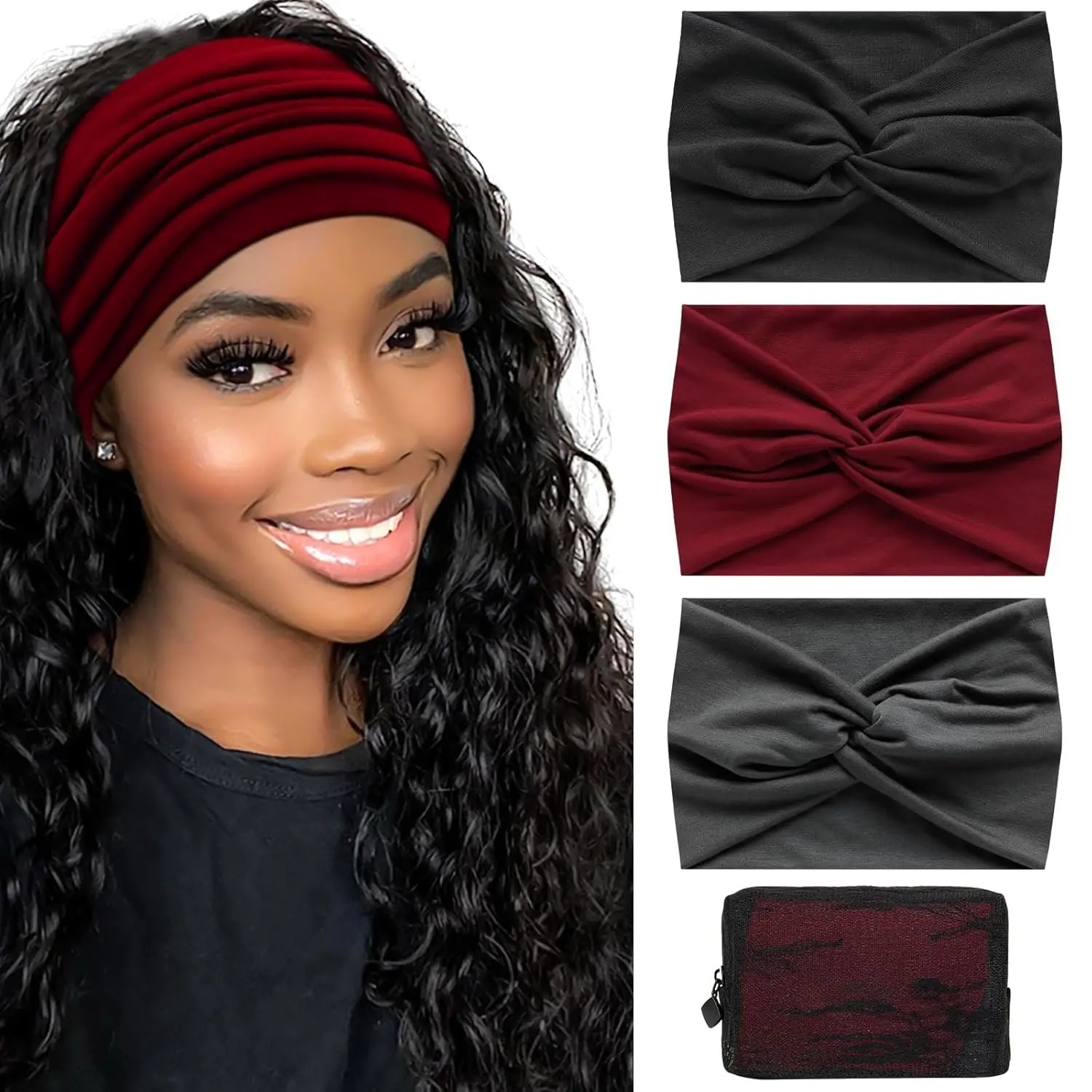 Wide Headbands for Women, Large Hairband, Elastic Non-Slip Headband Twist Knotted Accessories, Yoga Workout  Hair 3 Pack (Colour-6)