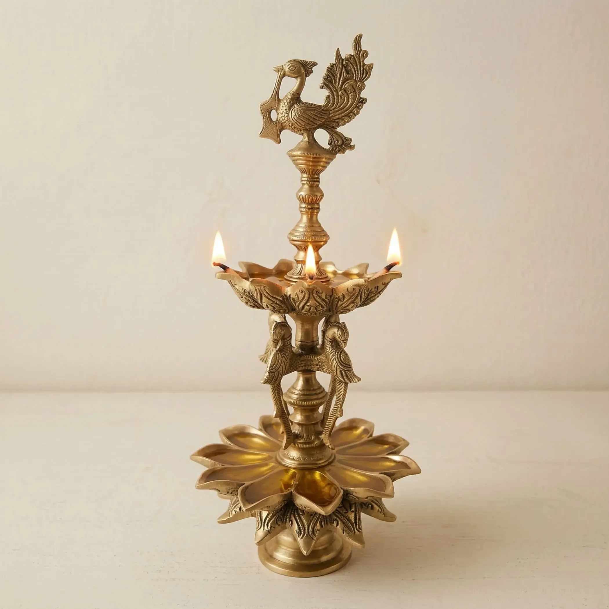 Traditional Parrot Brass Oil Diya | Majestic 18.5" Kerala Samai Lamp for Puja, Pooja, and Diwali | Cherished Housewarming Gift