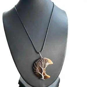 Necklace Daily Natural Crystal - Tree Design Pendant on Chain, Made from Natural Stones, No Additional Features Specified