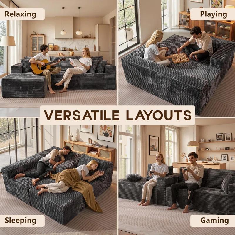 106" L-Shaped Modular Sectional Sofa with Chaise, modern Boneless Comfy soft plush Corduroy Fluffy   Couches  with Deep Seat, Flexible Module Combination for Living Room, No Assembly