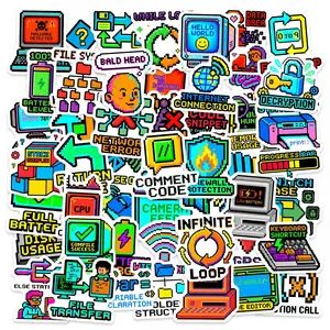50 Pixel-art Programming Code Geek-style Computer Element DIY Stickers, Suitable for Scrapbooks, Diaries, Laptops, Water Bottles, Cars, and Other Faith-based Designs; Gifts with Positive Messages.