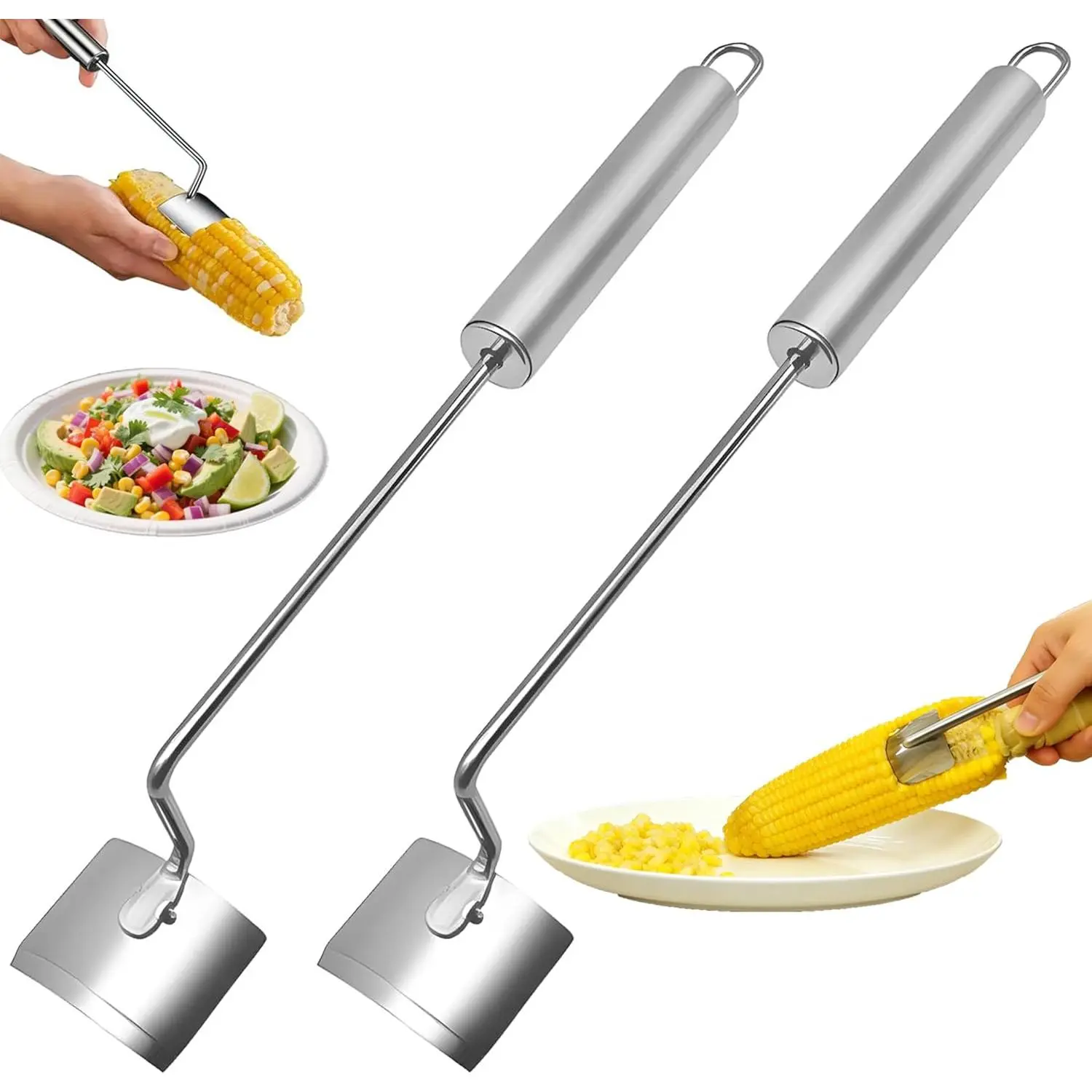 2PCS 2026 Upgraded Durable Stainless Steel Corn Peeler Utensils, Corn Cob Stripper Cutter with Kernel Removal Function, Ideal for Home Kitchen & Picnic Use