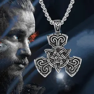 1pc Retro Engraved Nordic Viking Celtic Knot Lucky Charm Pendant Necklace for Men Women Titanium Steel No Fading No Allergies Hip Hop Punk Rock Fashion Nightclub Sweater Chain Street Shooting Accessories for Birthday & Christmas Gift