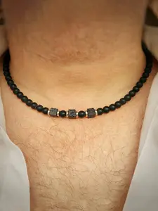 Men's Stainless Steel Clavicle Chain, Unique Volcanic Stone Beaded Necklace, Versatile Hip Hop Vintage Style, Perfect Gift for Men