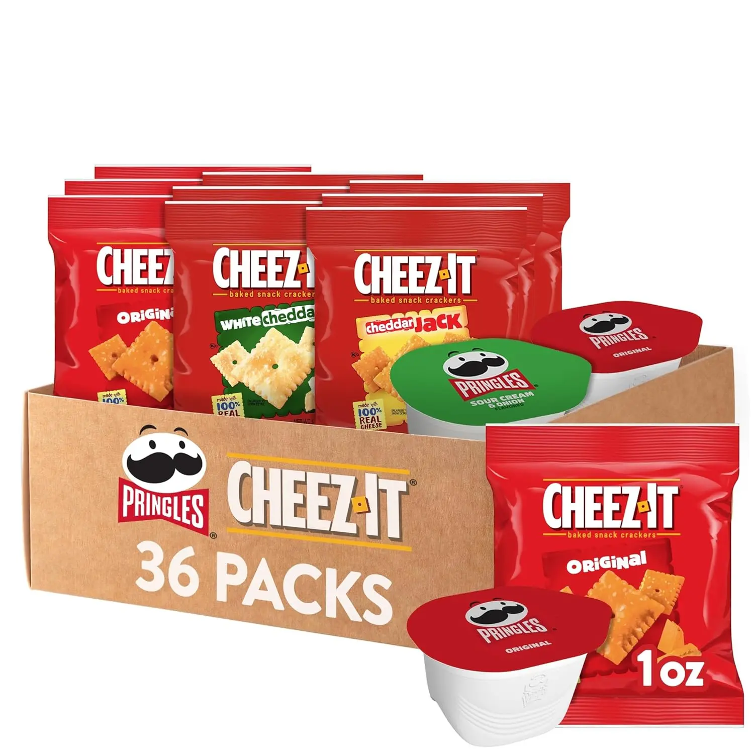 Pringles & Cheez-It Variety Pack, 36 Count Assorted Lunch Snacks, Single Serve Crisps & Crackers, Ready-to-Eat Snack Pack for Kids, School, Office, Travel & Parties