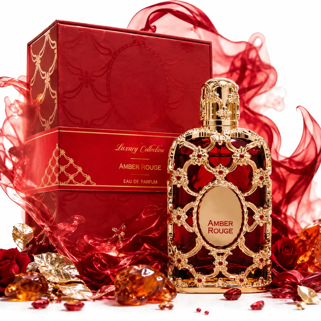 Amber Rouge Eau de Parfum, Sweet Amber Saffron Jasmine Fragrance, Warm Amberwood Musk Scent, Long Lasting Luxury Perfume for Women and Men 100ml