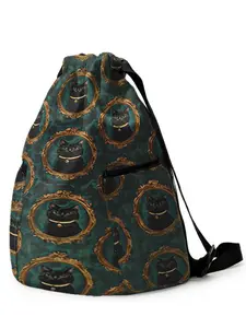 1 piece of 2D printed drawstring backpack with black cat gold frame pattern - large capacity durable fitness bag, with adjustable shoulder straps, suitable for both men and women, essential for travel, hiking, camping