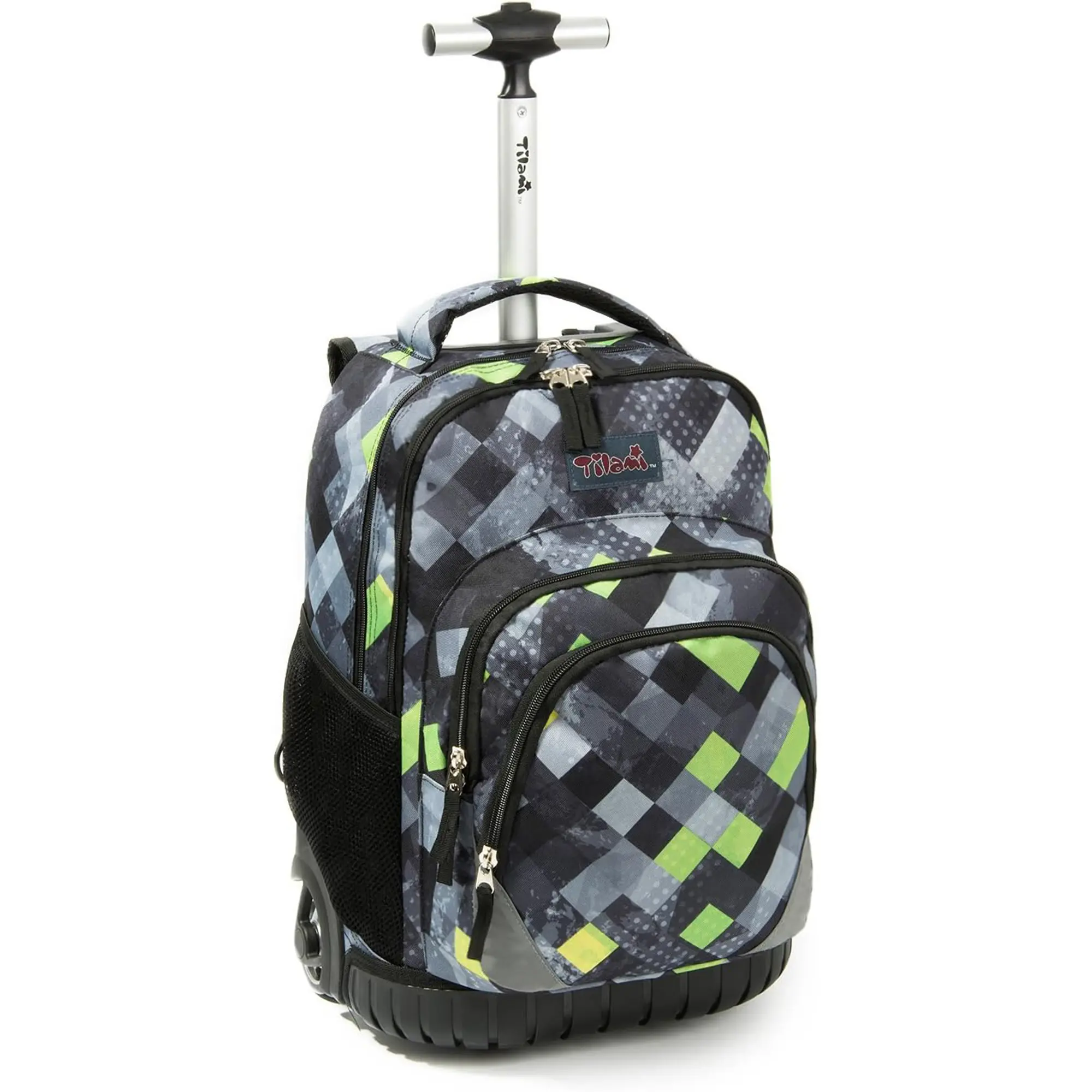 Tilami Rolling Backpack Armor Luggage School Travel Book Laptop 18 Inch Multifunction Wheeled Backpack Students, Green Plaid