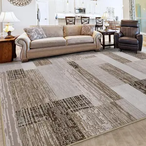 Modern Geometric Patchwork Area Rug, 6x9 Beige Large Rugs for Living Room, Rockwood Collection Indoor Rugs for Bedroom, Throw Carpet Floor Decor for Entryway Dining Room Office Nursery