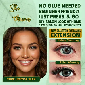 SHE THRIVES Self-adhesive Lash Clusters C Curl 10-16mm 120 Clusters Glue-free for Natural Look Easy Application Makeup Cosmetic Lightweight & Reusable