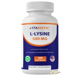 Vitamatic L-Lysine 500 mg Dietary Supplement, 360 Vegetarian Capsules - Essential Amino Acid for Fitness & Healthcare, Non-GMO, Gluten Free, Made in USA, Supports Protein Synthesis