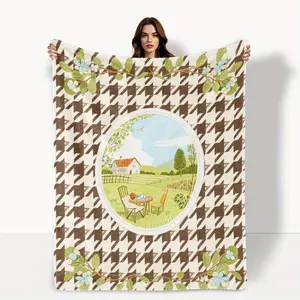 Country Style Brown Houndstooth Blanket - Soft Flannel All-Season Sofa Bed Cover, Wear-Resistant Anti-Pilling Machine Washable, Size 30x40 to 60x80inch cm, Pastoral Style Living Room Bedroom Decoration, Warm Soft Plush Material