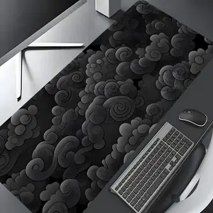 Oriental Black Swirl Cloud Design Large Gaming Mouse Pad, Aesthetic Desktop Drotection Pad, Washable Rubber Pad Non-Slip Lock Edge Multi-Size Mouse Pad For Home Office, Desktop Accessory, Desk Accessories