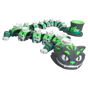 Spooky Cat Articulated Fidget – Flexible 3D Printed Sensory Piece – Glow Style Desk Item – Cute Collectible
